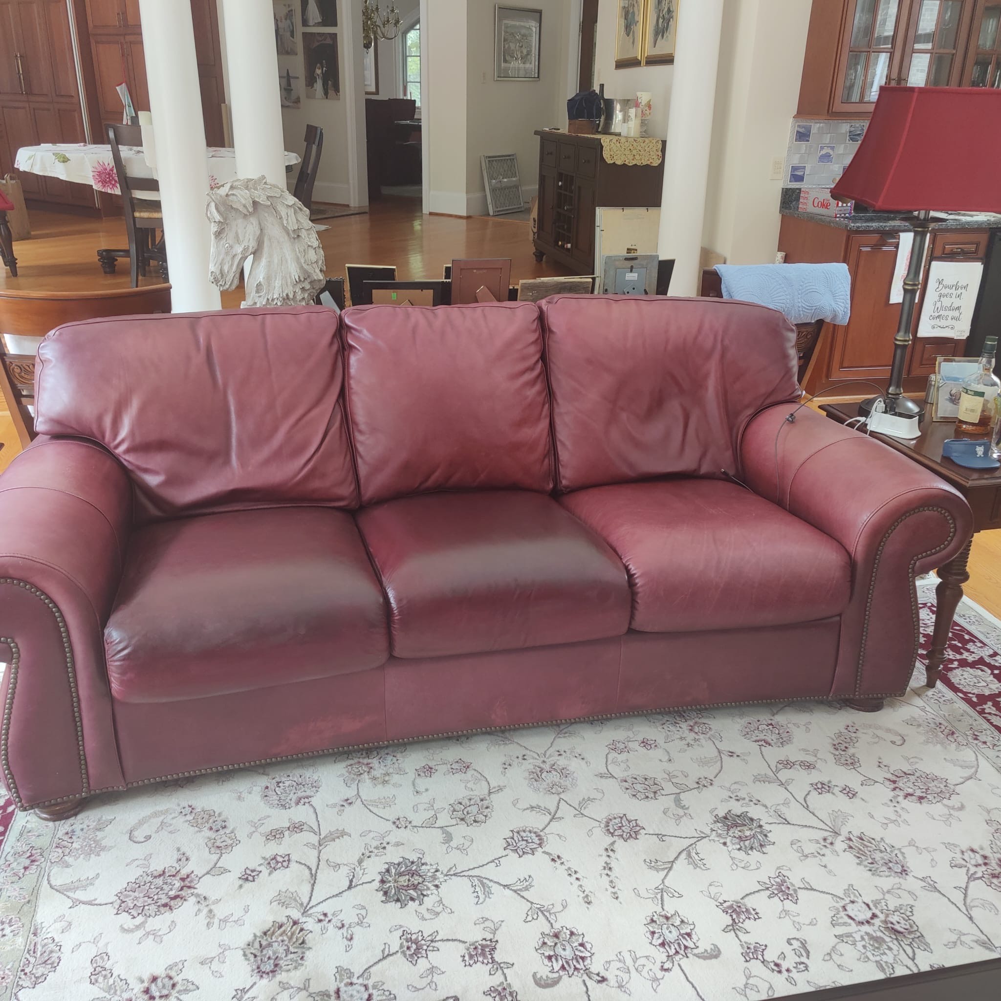 Restored leather couch after service