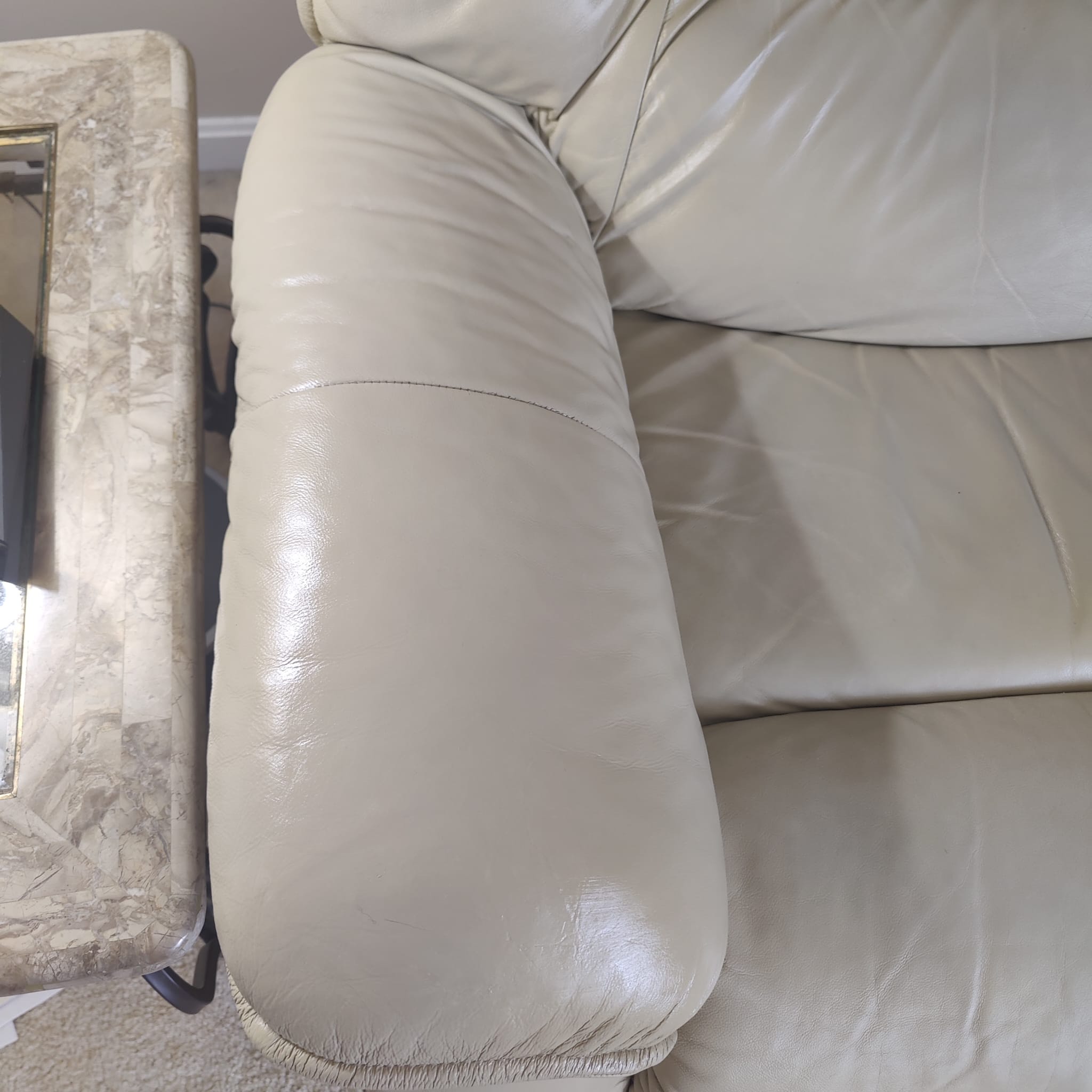 Restored leather couch after service